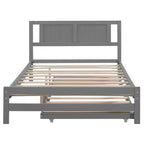 Letto a Piattaforma Matrimoniale con Letto Estraibile Singolo Regolabile, Struttura del Letto Matrimoniale in Legno con Testiera per Camera da Letto