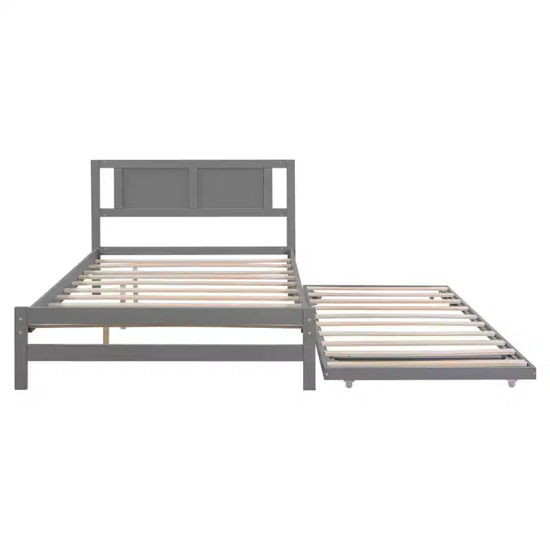 Letto a Piattaforma Matrimoniale con Letto Estraibile Singolo Regolabile, Struttura del Letto Matrimoniale in Legno con Testiera per Camera da Letto