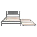 Letto a Piattaforma Matrimoniale con Letto Estraibile Singolo Regolabile, Struttura del Letto Matrimoniale in Legno con Testiera per Camera da Letto