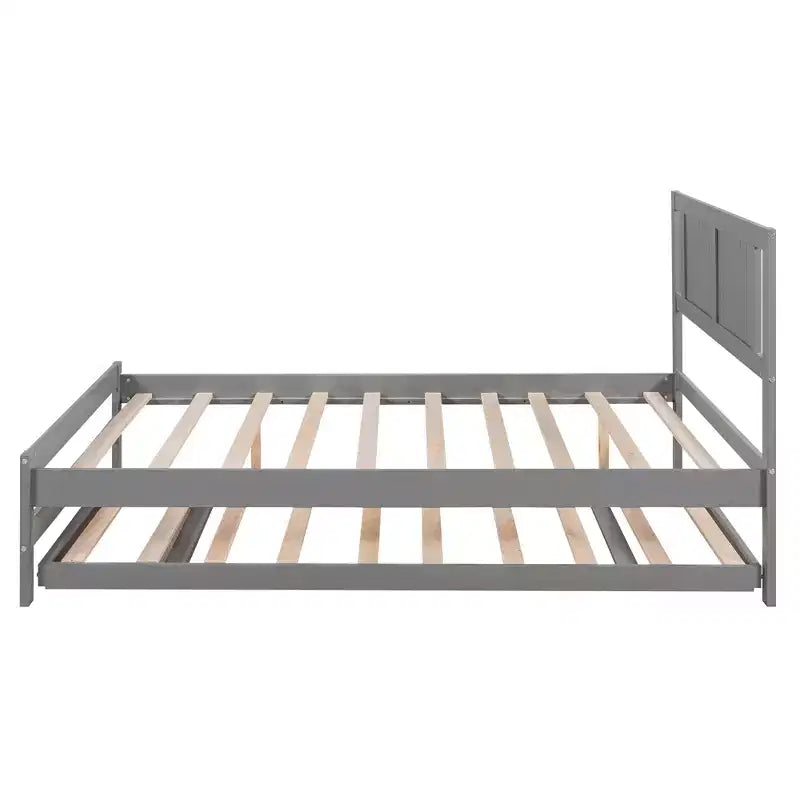 Letto a Piattaforma Matrimoniale con Letto Estraibile Singolo Regolabile, Struttura del Letto Matrimoniale in Legno con Testiera per Camera da Letto