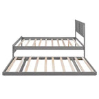 Letto a Piattaforma Matrimoniale con Letto Estraibile Singolo Regolabile, Struttura del Letto Matrimoniale in Legno con Testiera per Camera da Letto
