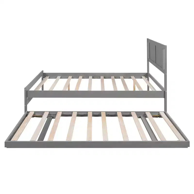 Letto a Piattaforma Matrimoniale con Letto Estraibile Singolo Regolabile, Struttura del Letto Matrimoniale in Legno con Testiera per Camera da Letto
