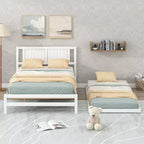Letto a Piattaforma Matrimoniale con Letto Estraibile Singolo Regolabile, Struttura del Letto Matrimoniale in Legno con Testiera per Camera da Letto