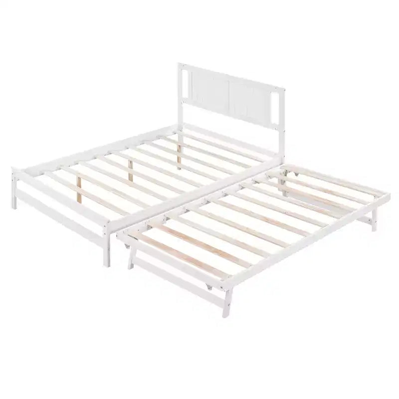 Letto a Piattaforma Matrimoniale con Letto Estraibile Singolo Regolabile, Struttura del Letto Matrimoniale in Legno con Testiera per Camera da Letto
