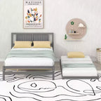 Letto a Piattaforma Matrimoniale con Letto Estraibile Singolo Regolabile, Struttura del Letto Matrimoniale in Legno con Testiera per Camera da Letto