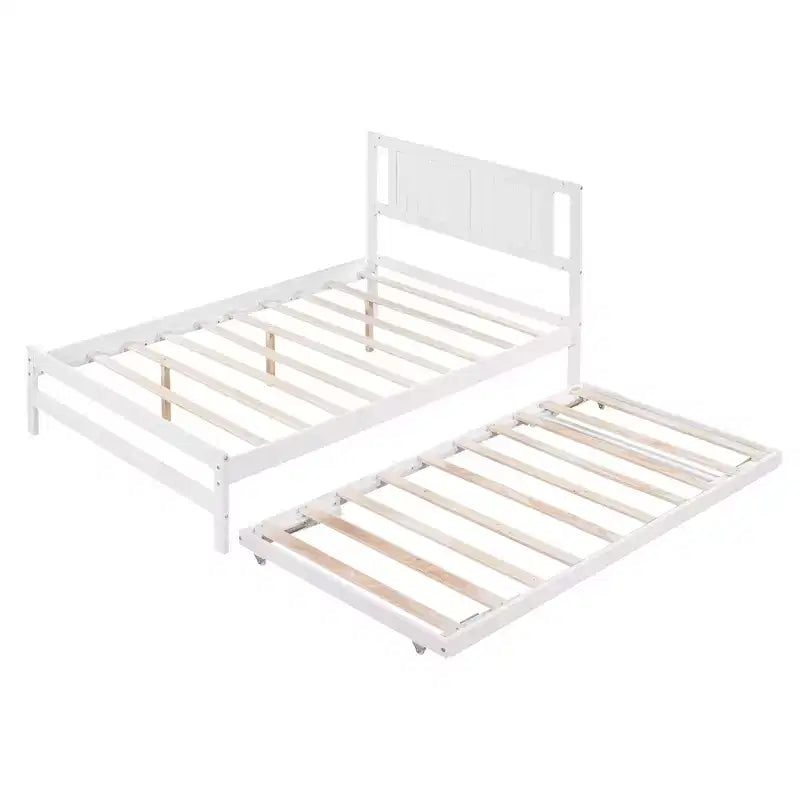 Letto a Piattaforma Matrimoniale con Letto Estraibile Singolo Regolabile, Struttura del Letto Matrimoniale in Legno con Testiera per Camera da Letto