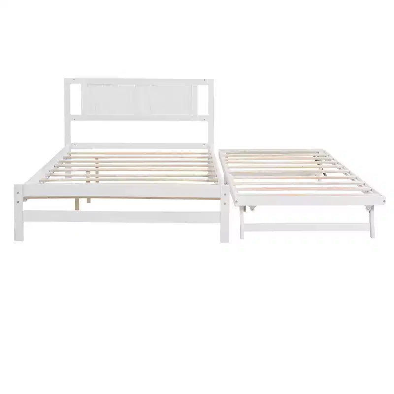 Letto a Piattaforma Matrimoniale con Letto Estraibile Singolo Regolabile, Struttura del Letto Matrimoniale in Legno con Testiera per Camera da Letto