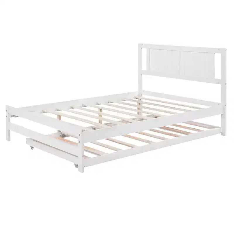 Letto a Piattaforma Matrimoniale con Letto Estraibile Singolo Regolabile, Struttura del Letto Matrimoniale in Legno con Testiera per Camera da Letto