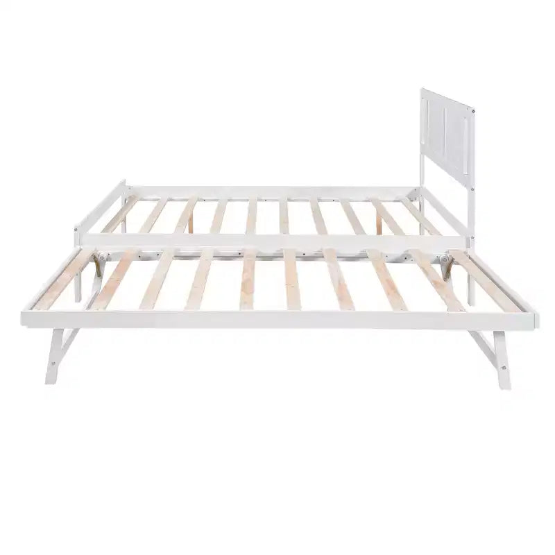 Letto a Piattaforma Matrimoniale con Letto Estraibile Singolo Regolabile, Struttura del Letto Matrimoniale in Legno con Testiera per Camera da Letto