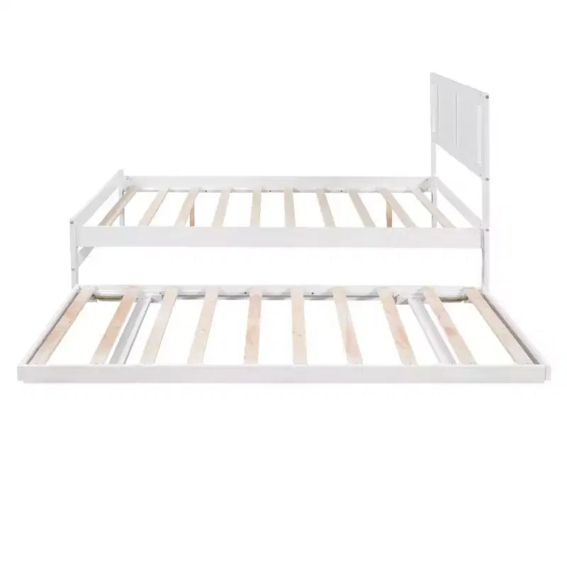 Letto a Piattaforma Matrimoniale con Letto Estraibile Singolo Regolabile, Struttura del Letto Matrimoniale in Legno con Testiera per Camera da Letto