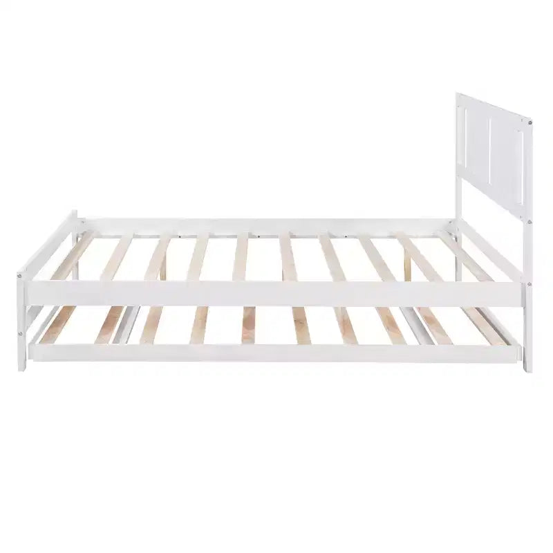 Letto a Piattaforma Matrimoniale con Letto Estraibile Singolo Regolabile, Struttura del Letto Matrimoniale in Legno con Testiera per Camera da Letto