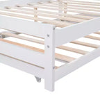 Letto a Piattaforma Matrimoniale con Letto Estraibile Singolo Regolabile, Struttura del Letto Matrimoniale in Legno con Testiera per Camera da Letto