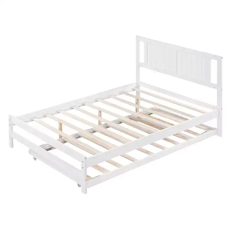 Letto a Piattaforma Matrimoniale con Letto Estraibile Singolo Regolabile, Struttura del Letto Matrimoniale in Legno con Testiera per Camera da Letto