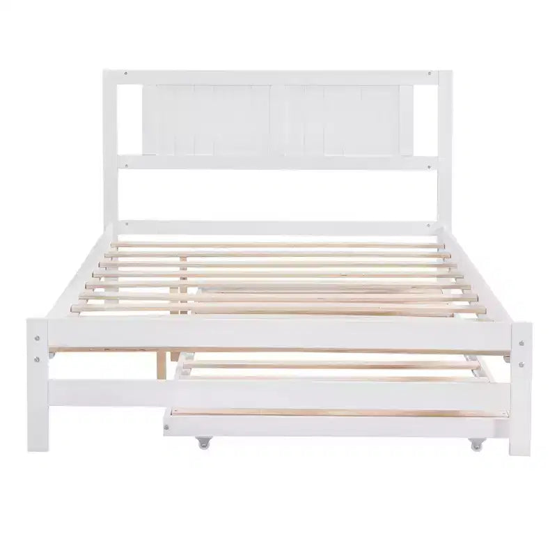 Letto a Piattaforma Matrimoniale con Letto Estraibile Singolo Regolabile, Struttura del Letto Matrimoniale in Legno con Testiera per Camera da Letto