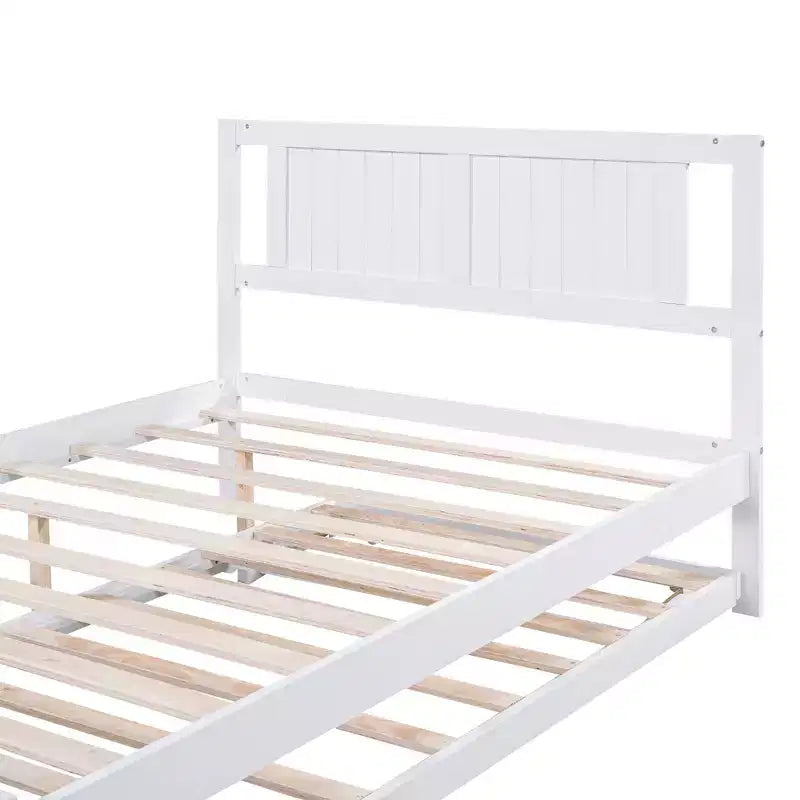 Letto a Piattaforma Matrimoniale con Letto Estraibile Singolo Regolabile, Struttura del Letto Matrimoniale in Legno con Testiera per Camera da Letto