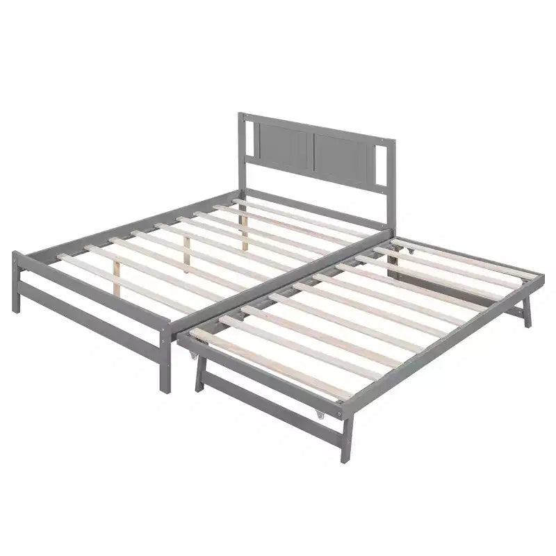 Letto a Piattaforma Matrimoniale con Letto Estraibile Singolo Regolabile, Struttura del Letto Matrimoniale in Legno con Testiera per Camera da Letto