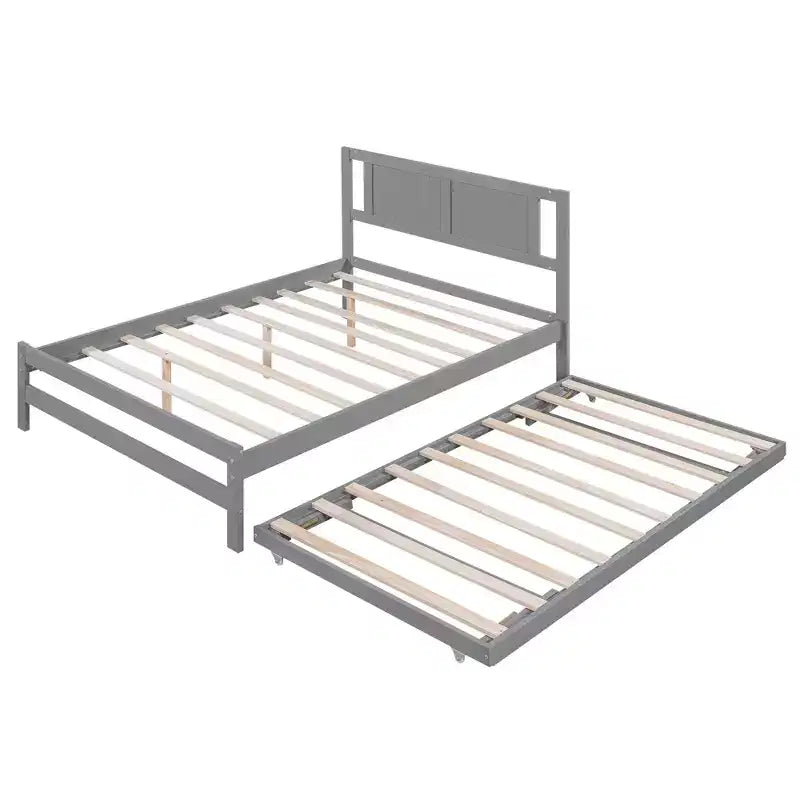 Letto a Piattaforma Matrimoniale con Letto Estraibile Singolo Regolabile, Struttura del Letto Matrimoniale in Legno con Testiera per Camera da Letto