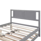 Letto a Piattaforma Matrimoniale con Letto Estraibile Singolo Regolabile, Struttura del Letto Matrimoniale in Legno con Testiera per Camera da Letto