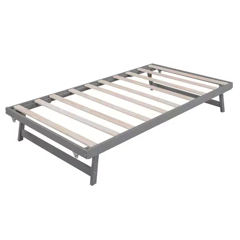Letto a Piattaforma Matrimoniale con Letto Estraibile Singolo Regolabile, Struttura del Letto Matrimoniale in Legno con Testiera per Camera da Letto