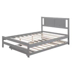 Letto a Piattaforma Matrimoniale con Letto Estraibile Singolo Regolabile, Struttura del Letto Matrimoniale in Legno con Testiera per Camera da Letto
