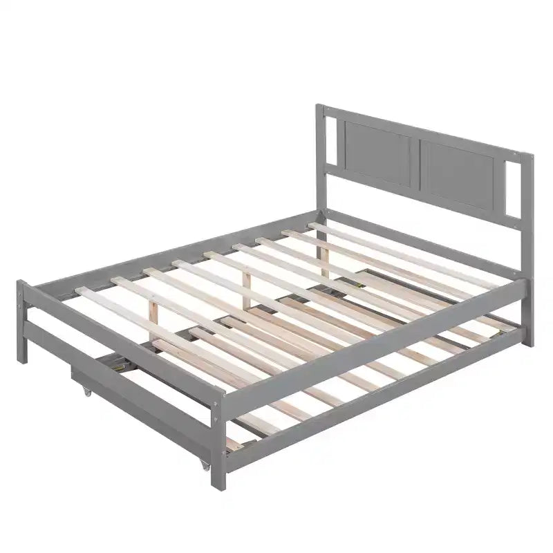 Letto a Piattaforma Matrimoniale con Letto Estraibile Singolo Regolabile, Struttura del Letto Matrimoniale in Legno con Testiera per Camera da Letto