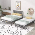 Full Size Platform Bed with Twin Size Adjustable Trundle, Wooden Full Bed Frame with Headboard for Bedromm