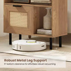 Costway Boho Rattan Nightstand Wooden End Table with Storage Shelf Cabinet & Metal Legs
