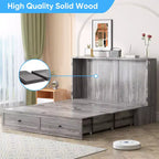 Mjkone Modern Full/Queen Size Murphy Bed Chest With Storage,NO MATTRESS,GREY