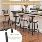 Sgabelli da Bar FurnitureR Set da 2, Regolabili in Altezza, Schienale Basso con Comodo Poggiapiedi, Senza Braccioli con Gambe Intercambiabili, 24/29 Pollici
