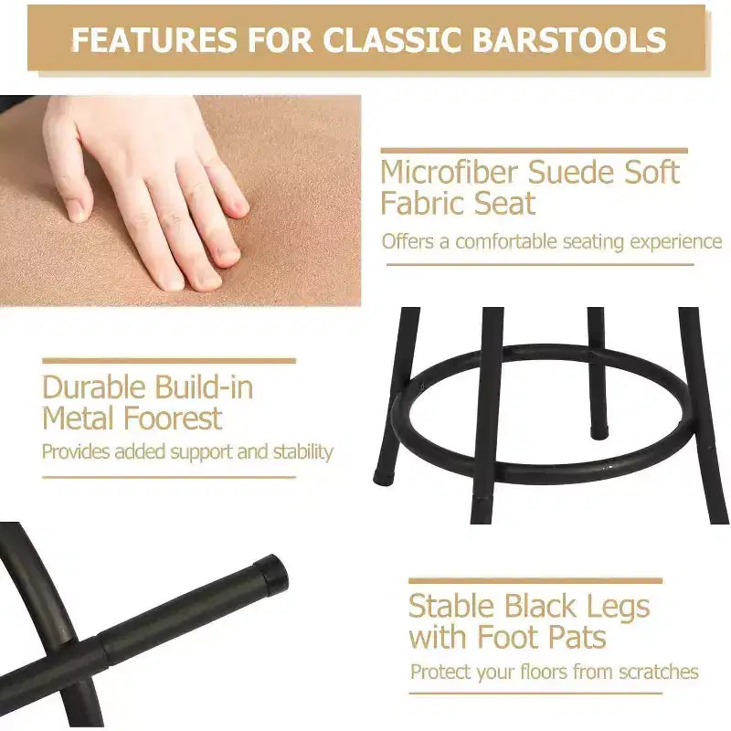 Sgabelli da Bar FurnitureR Set da 2, Regolabili in Altezza, Schienale Basso con Comodo Poggiapiedi, Senza Braccioli con Gambe Intercambiabili, 24/29 Pollici
