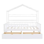 Letto a capanna a grandezza naturale con cassetti e mensole portaoggetti, letto a piattaforma per bambini con sponde protettive, struttura in legno a forma di tenda da gioco per bambine e bambini, bianco