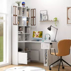 CLIHOME 2-in-1 L-Shaped Corner Computer Desk for Home Office or Study, Study Table with Drawers, Bookshelf & Hutch, Large Working Space
