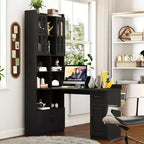 CLIHOME 2-in-1 L-Shaped Corner Computer Desk for Home Office or Study, Study Table with Drawers, Bookshelf & Hutch, Large Working Space