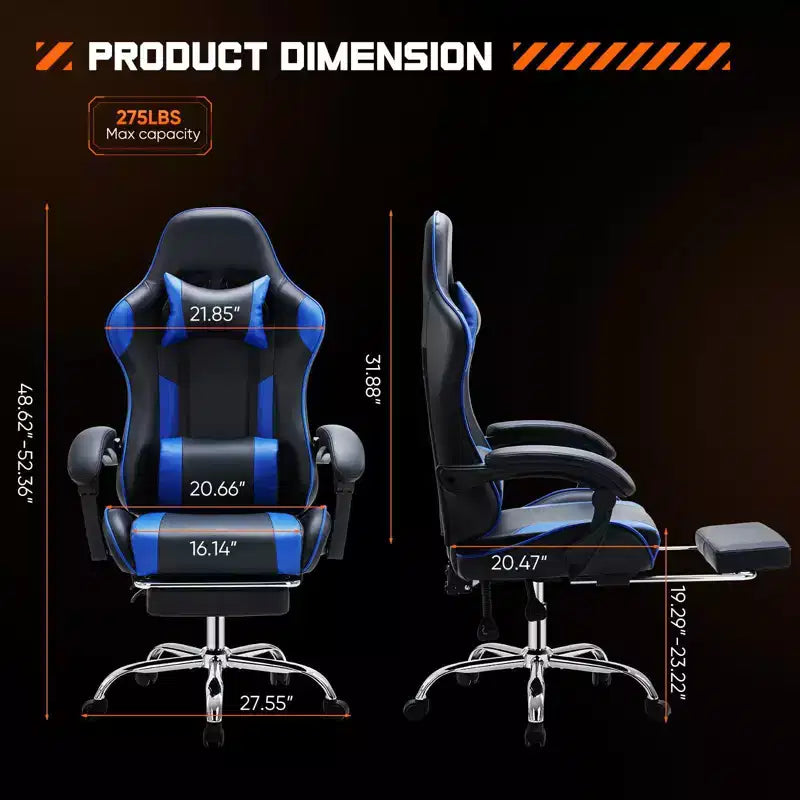 MAYEERTY Sedia da gaming Sedia da scrivania per videogiochi Ergonomica da computer con poggiapiedi Comoda con supporto lombare Reclinabile in pelle PU con poggiatesta Braccioli fissi