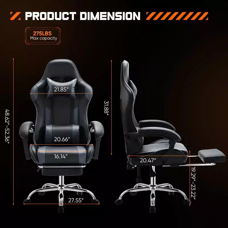 MAYEERTY Sedia da gaming Sedia da scrivania per videogiochi Ergonomica da computer con poggiapiedi Comoda con supporto lombare Reclinabile in pelle PU con poggiatesta Braccioli fissi