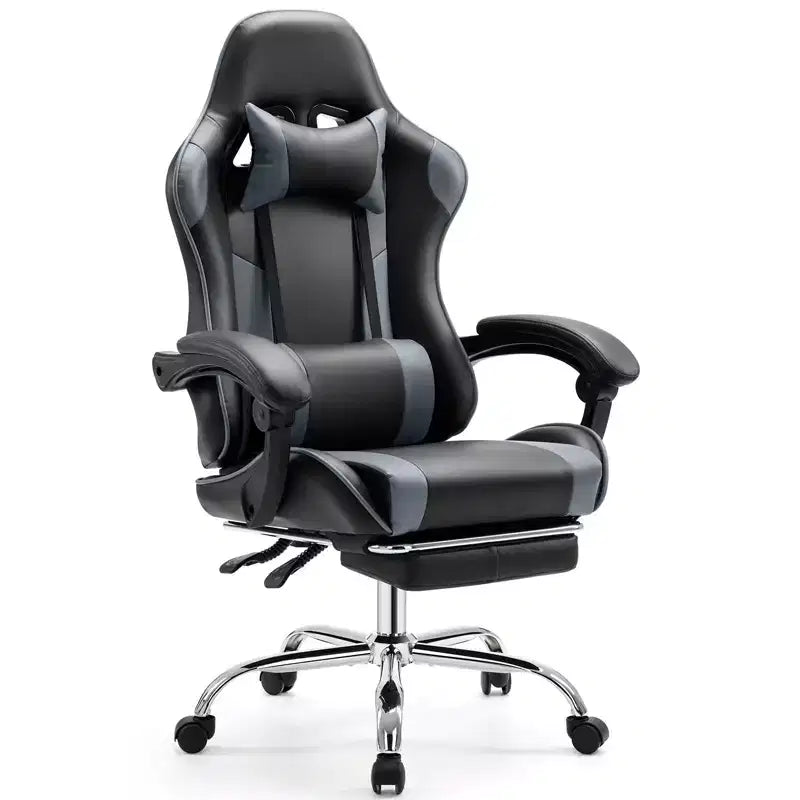 MAYEERTY Sedia da gaming Sedia da scrivania per videogiochi Ergonomica da computer con poggiapiedi Comoda con supporto lombare Reclinabile in pelle PU con poggiatesta Braccioli fissi