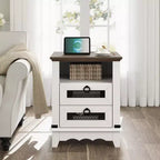 COZONY Farmhouse Nightstand with Charging Station, Drawers, Open Cubby Storage, Bedside Table for Bedroom Living Room