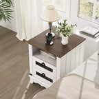 COZONY Farmhouse Nightstand with Charging Station, Drawers, Open Cubby Storage, Bedside Table for Bedroom Living Room