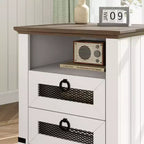 COZONY Farmhouse Nightstand with Charging Station, Drawers, Open Cubby Storage, Bedside Table for Bedroom Living Room