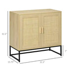 Sideboard Cabinet with Rattan Doors, Adjustable Shelf, Metal Base, Storage Cabinet for Living Room, Bedroom