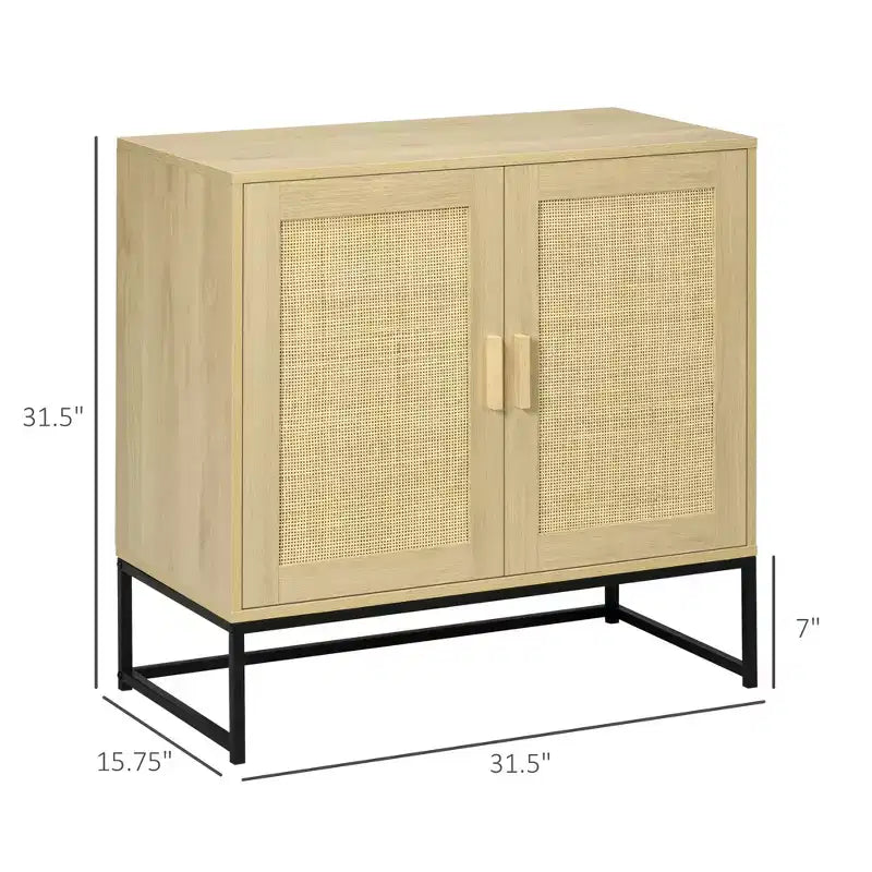 Sideboard Cabinet with Rattan Doors, Adjustable Shelf, Metal Base, Storage Cabinet for Living Room, Bedroom