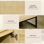 Sideboard Cabinet with Rattan Doors, Adjustable Shelf, Metal Base, Storage Cabinet for Living Room, Bedroom