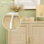 Sideboard Cabinet with Rattan Doors, Adjustable Shelf, Metal Base, Storage Cabinet for Living Room, Bedroom