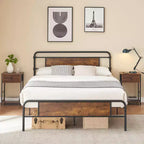 King-size bed frame with headboard, premium metal platform bed featuring steel slats, silent operation, easy assembly, no box springs required.