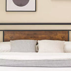 King-size bed frame with headboard, premium metal platform bed featuring steel slats, silent operation, easy assembly, no box springs required.