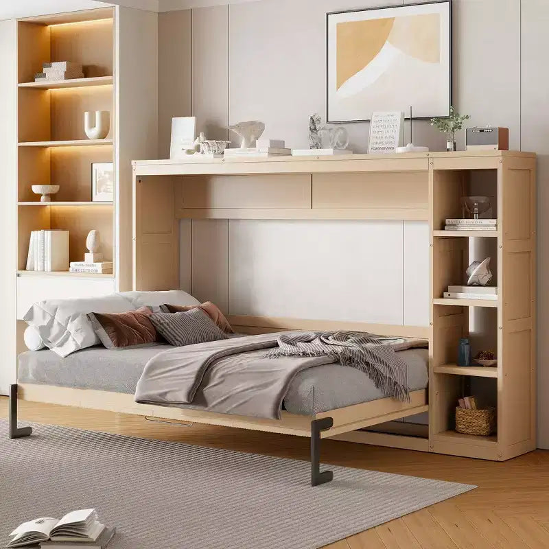 Letto a scomparsa a parete Murphy Bed con libreria, letto a parete pieghevole Cabinet Bed per camera degli ospiti ufficio
