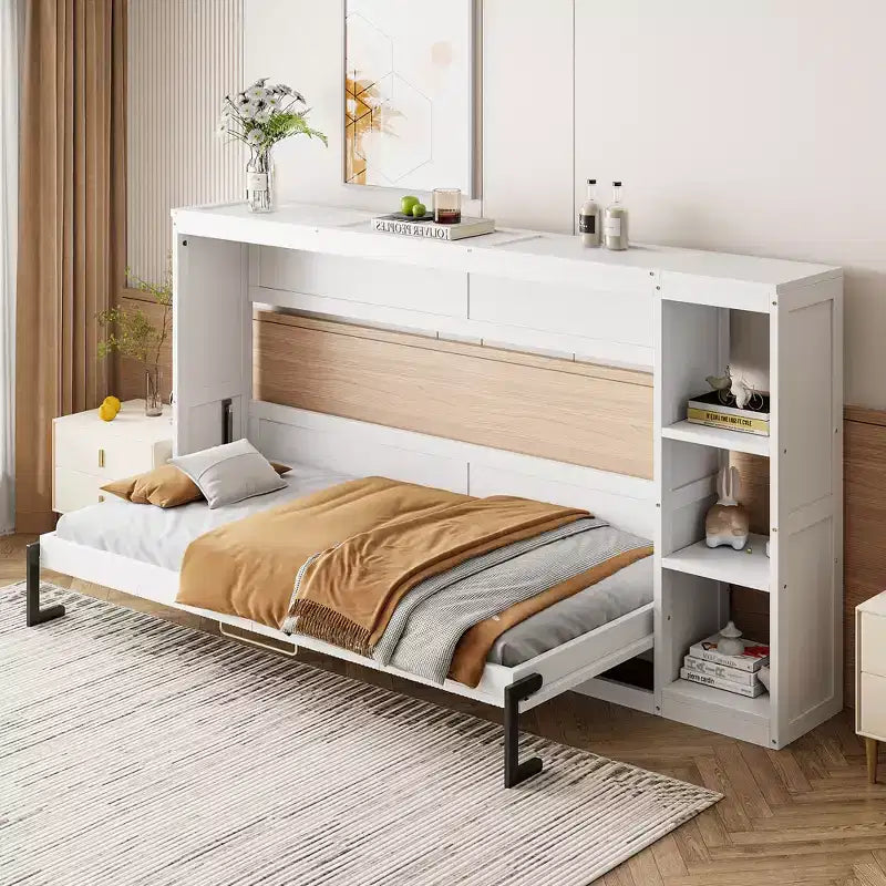Letto a scomparsa a parete Murphy Bed con libreria, letto a parete pieghevole Cabinet Bed per camera degli ospiti ufficio