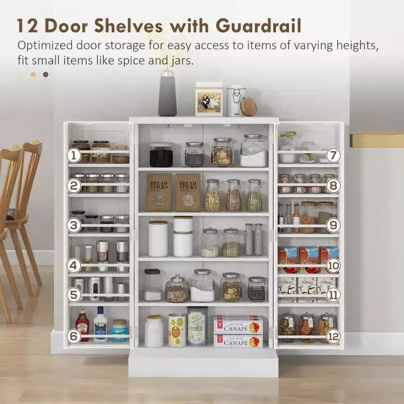 Dispensa da Cucina Autoportante, Armadio Contenitore da Cucina con Scaffale a 5 Livelli, 12 Portaspezie, Ripiani Regolabili