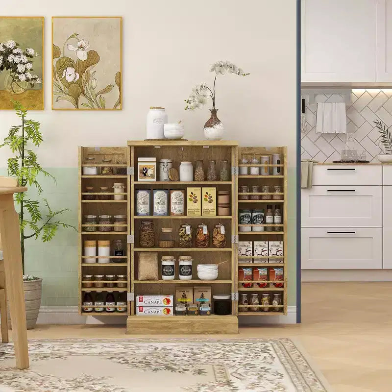 Dispensa da Cucina Autoportante, Armadio Contenitore da Cucina con Scaffale a 5 Livelli, 12 Portaspezie, Ripiani Regolabili