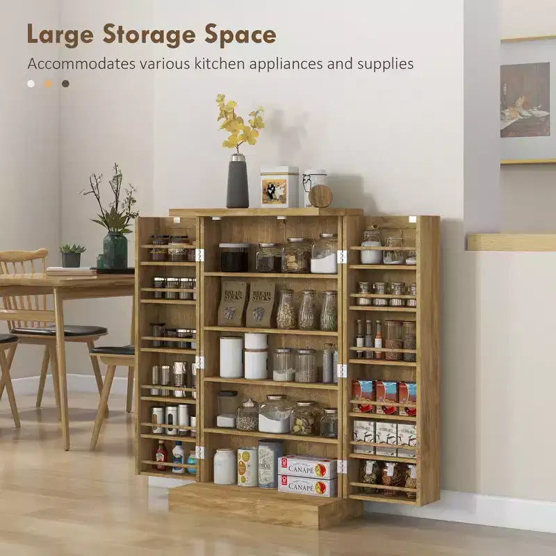 Dispensa da Cucina Autoportante, Armadio Contenitore da Cucina con Scaffale a 5 Livelli, 12 Portaspezie, Ripiani Regolabili